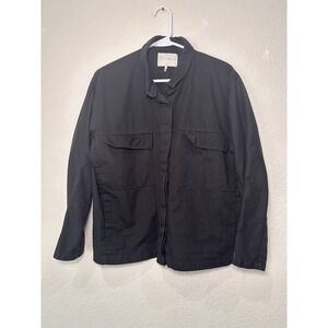 Oak + Fort Womens Black Cotton Utility Jacket Button Up Chore Coat Size M